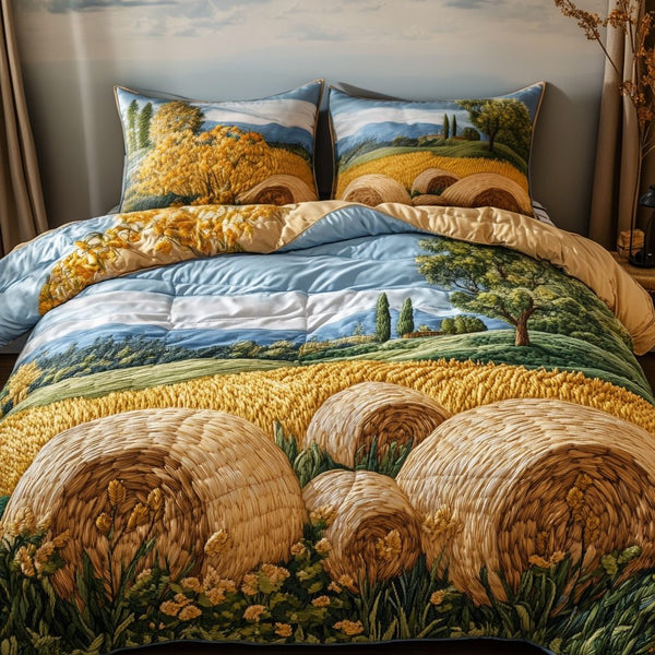 Harvest Dreams quilted 3-piece bedding set on a made bed with two matching pillow shams