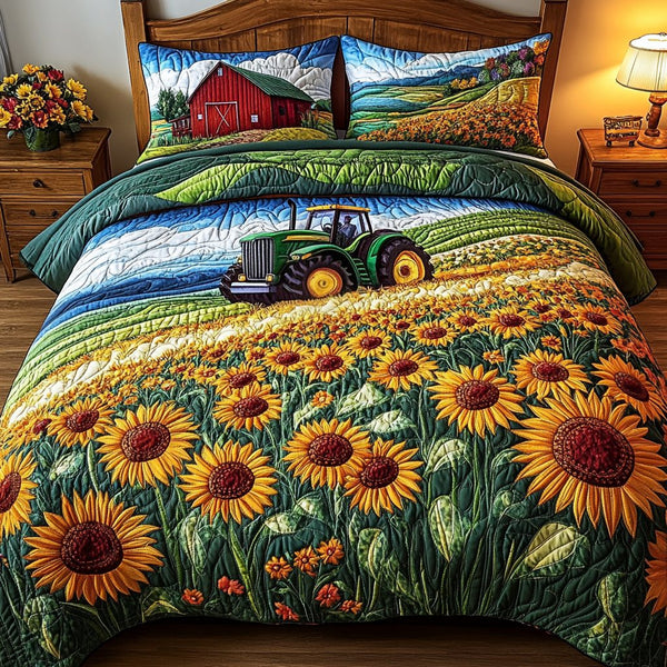 Harvest Dreams quilted 3-piece bedding set on a made bed with two matching pillow shams
