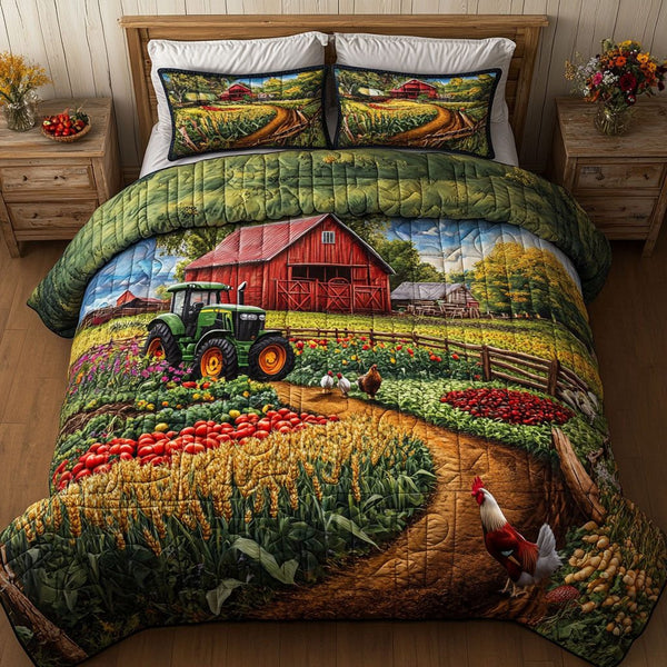 Harvest Fields quilted 3-piece bedding set on a made bed with two matching pillow shams