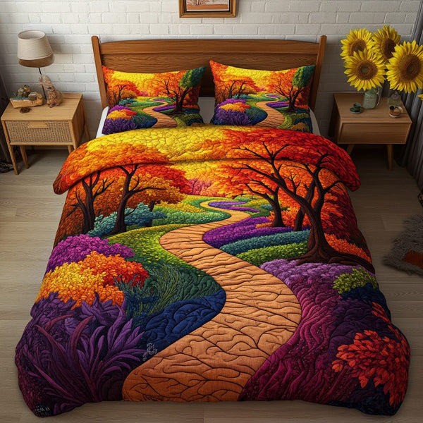 Harvest Fields quilted 3-piece bedding set on a made bed with two matching pillow shams