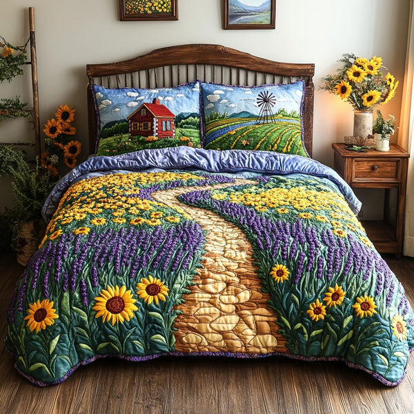 Harvest Fields quilted 3-piece bedding set on a made bed with two matching pillow shams
