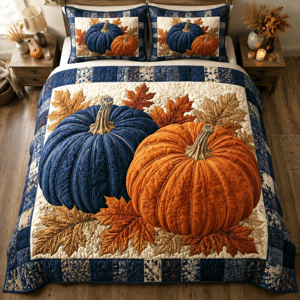 Harvest Heirloom quilted 3-piece bedding set on a made bed with two matching pillow shams