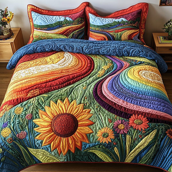 Harvest Magic quilted 3-piece bedding set on a made bed with two matching pillow shams