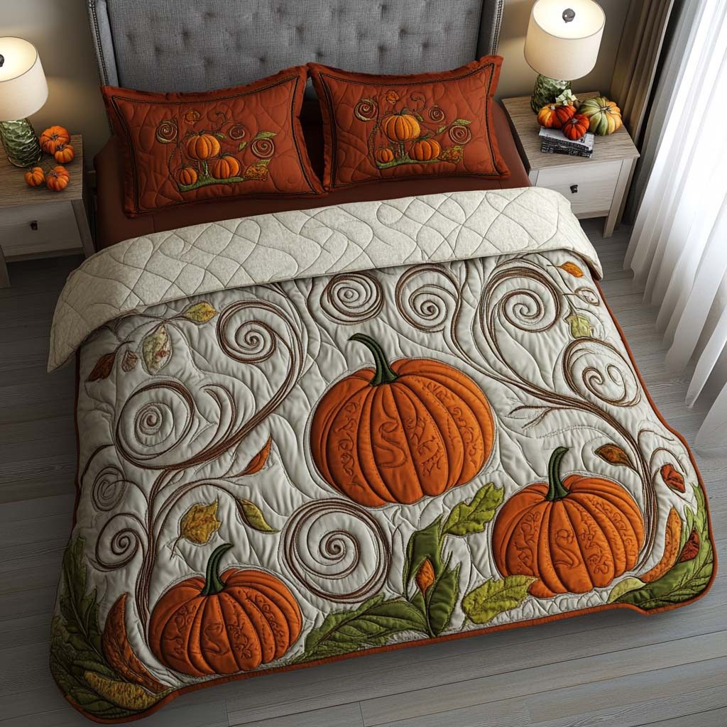 Harvest Moon Sleep quilted 3-piece bedding set on a made bed with two matching pillow shams