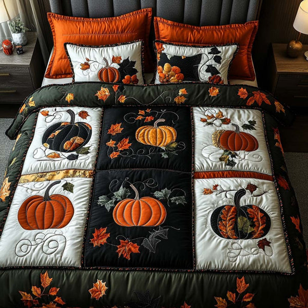 Harvest Moonlight quilted 3-piece bedding set on a made bed with two matching pillow shams