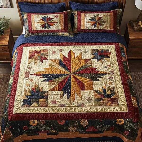 Harvest Night quilted 3-piece bedding set on a made bed with two matching pillow shams