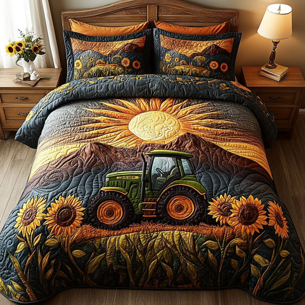 Harvest Ride quilted 3-piece bedding set on a made bed with two matching pillow shams