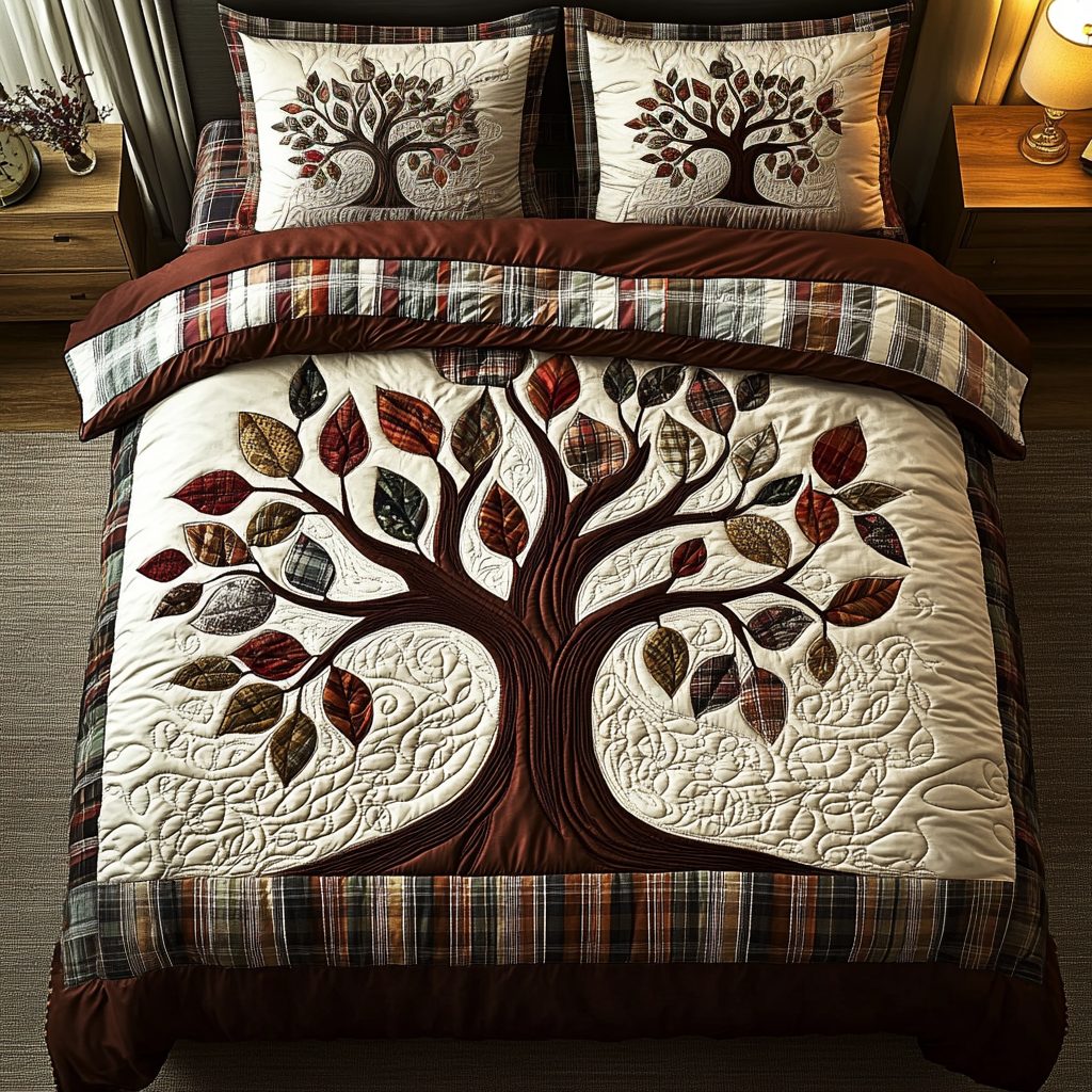 Harvest Sleep quilted 3-piece bedding set on a made bed with two matching pillow shams
