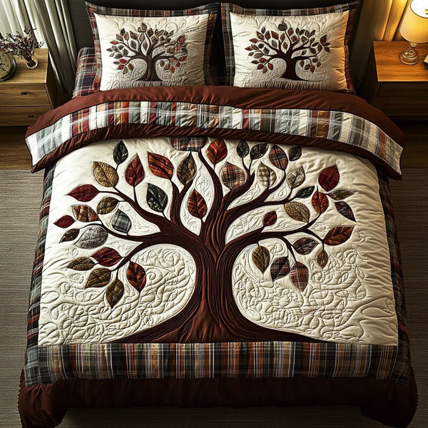 Harvest Sleep quilted 3-piece bedding set on a made bed with two matching pillow shams