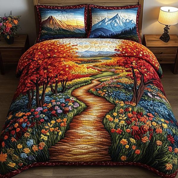 Harvest Stroll quilted 3-piece bedding set on a made bed with two matching pillow shams
