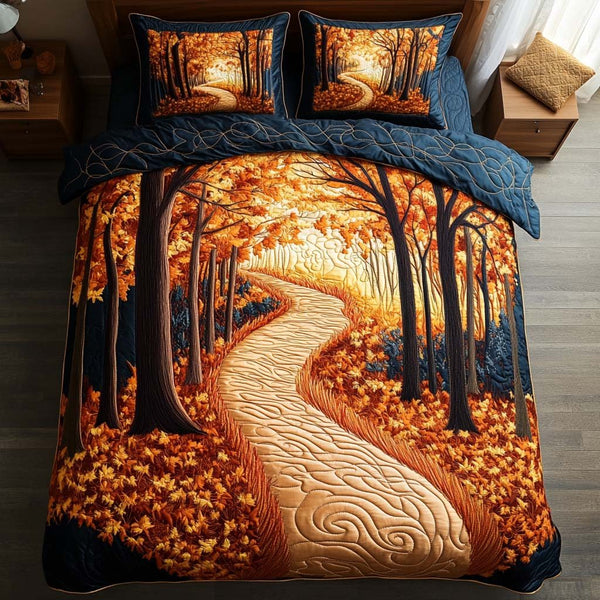 Harvest Trails quilted 3-piece bedding set on a made bed with two matching pillow shams