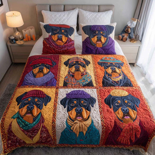 Harvest Watch quilted 3-piece bedding set on a made bed with two matching pillow shams