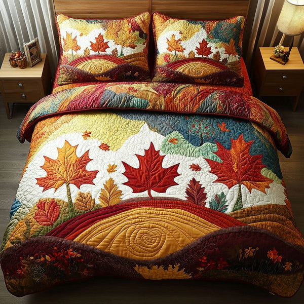 Harvest Winds quilted 3-piece bedding set on a made bed with two matching pillow shams