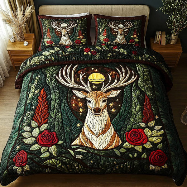 Haven of the Herd quilted 3-piece bedding set on a made bed with two matching pillow shams