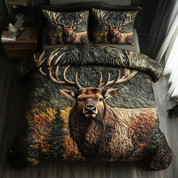 Haven of the Herd quilted 3-piece bedding set on a made bed with two matching pillow shams
