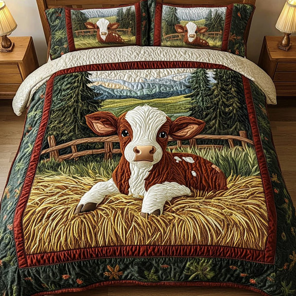 Hayfield Dream quilted 3-piece bedding set on a made bed with two matching pillow shams