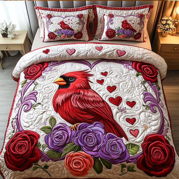 Heart of Nature quilted 3-piece bedding set on a made bed with two matching pillow shams