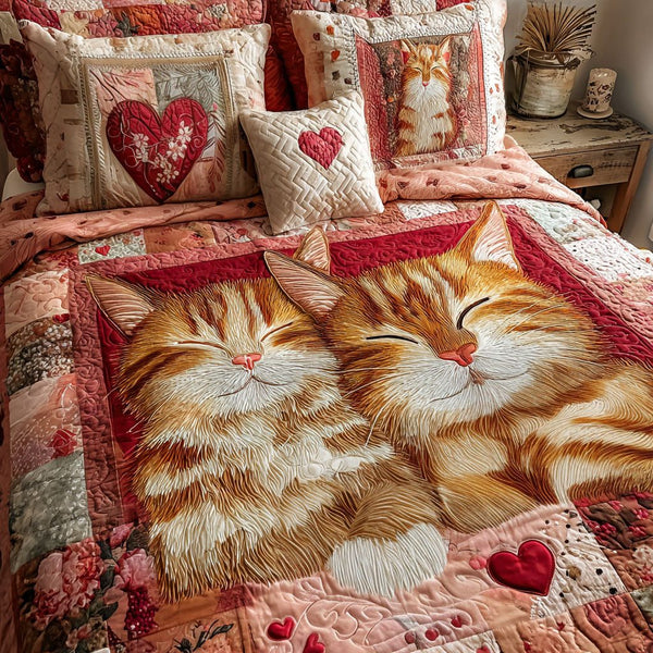 Heartbound Love quilted 3-piece bedding set on a made bed with two matching pillow shams