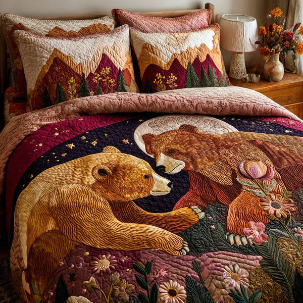Heartfelt Duo quilted 3-piece bedding set on a made bed with two matching pillow shams