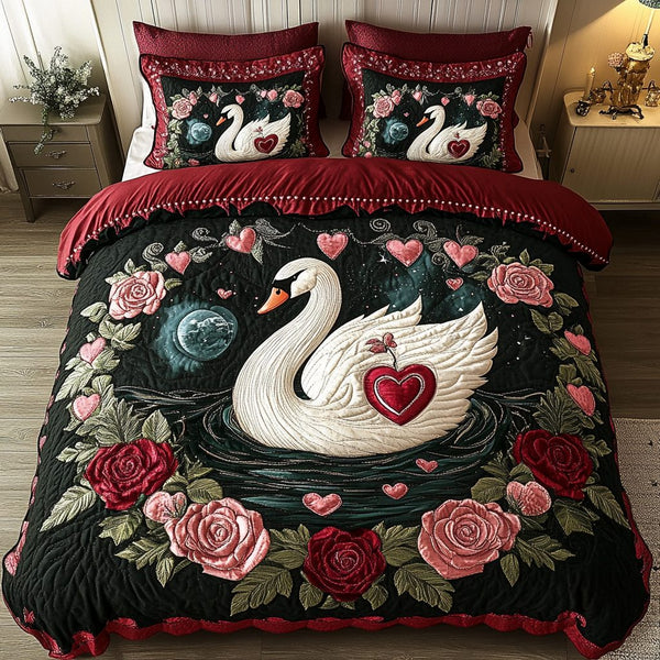Heartfelt Elegance quilted 3-piece bedding set on a made bed with two matching pillow shams