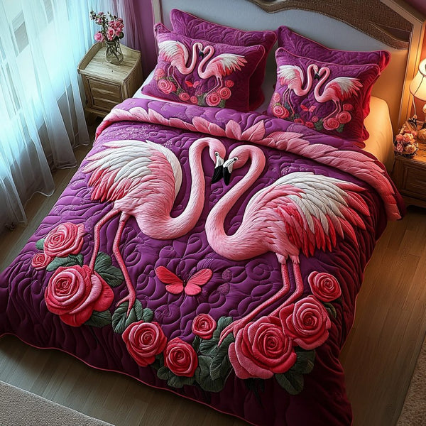 Heartfelt Plumage quilted 3-piece bedding set on a made bed with two matching pillow shams