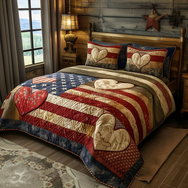 Heartland Glory quilted 3-piece bedding set on a made bed with two matching pillow shams