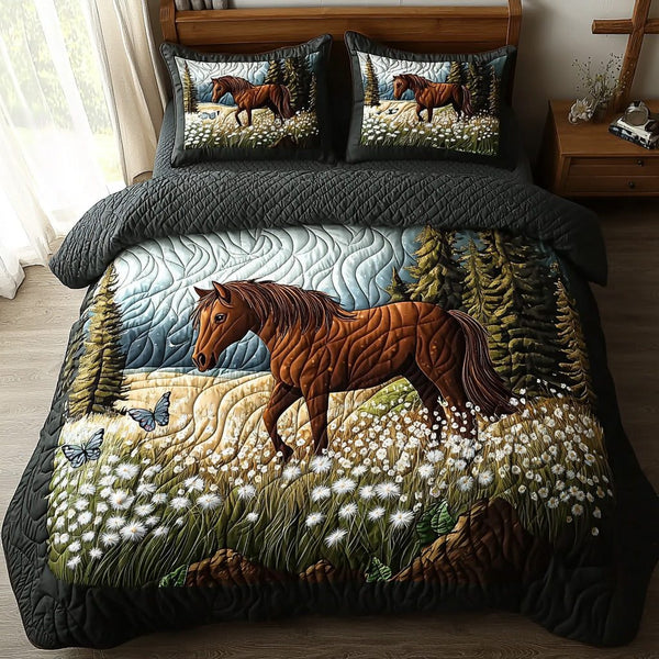 Heaven Path quilted 3-piece bedding set on a made bed in a softly lit bedroom