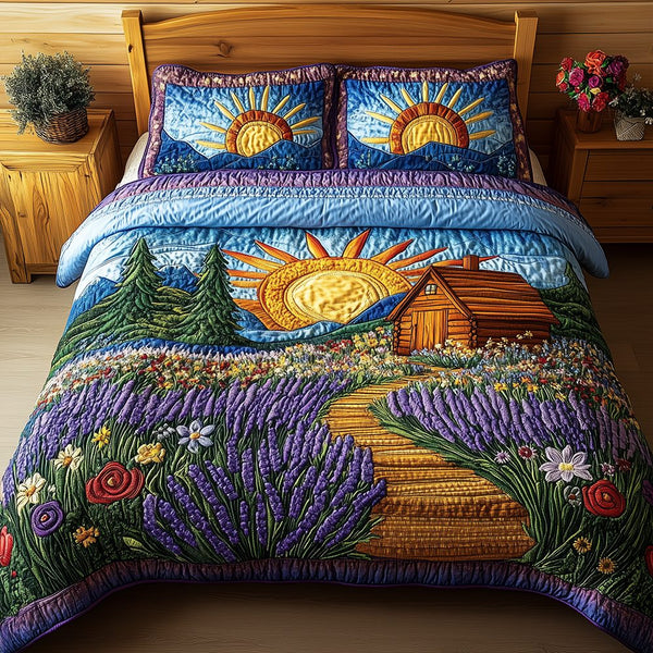 Heaven Sunlit quilted 3-piece bedding set on a made bed in a softly lit bedroom