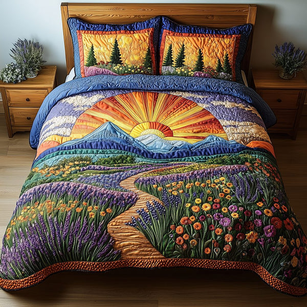 Heaven Sunlit quilted 3-piece bedding set on a made bed in a softly lit bedroom