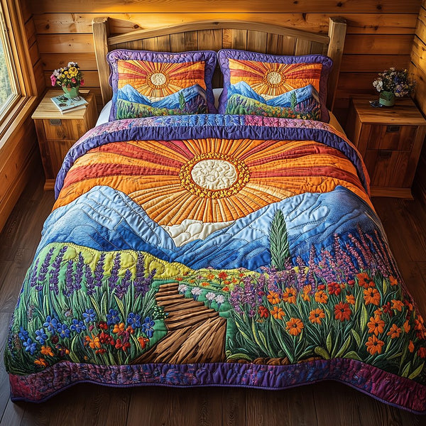 Heaven Sunlit quilted 3-piece bedding set on a made bed in a softly lit bedroom