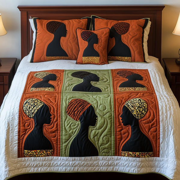 Heritage Glow quilted 3-piece bedding set on a made bed in a farmhouse bedroom