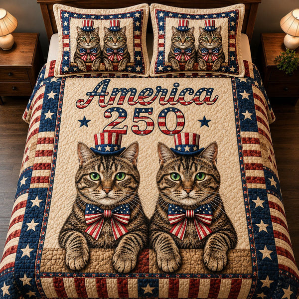 Heritage Patch quilted 3-piece bedding set on a made bed in a farmhouse bedroom