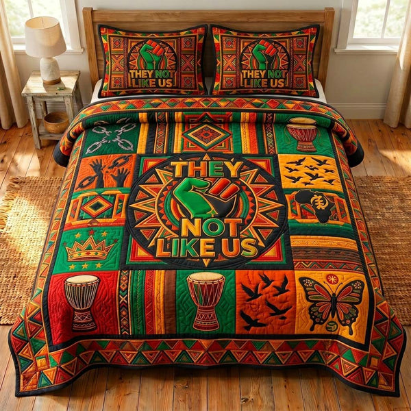 Heritage Power quilted 3-piece bedding set on a made bed in a farmhouse bedroom