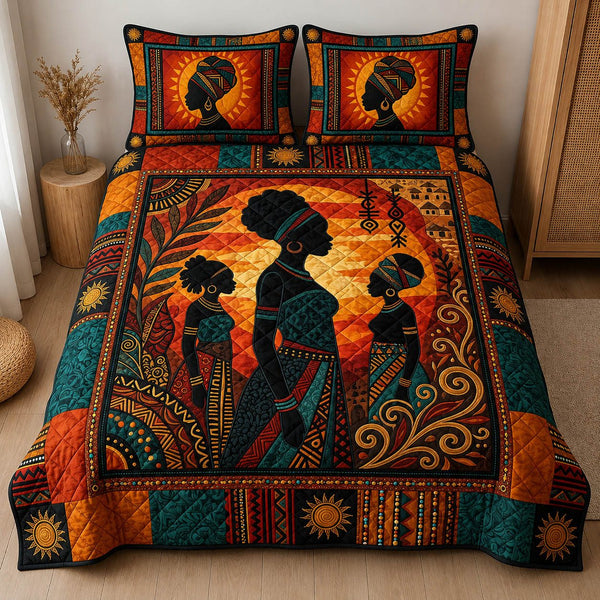 Heritage Queen quilted 3-piece bedding set on a made bed in a farmhouse bedroom