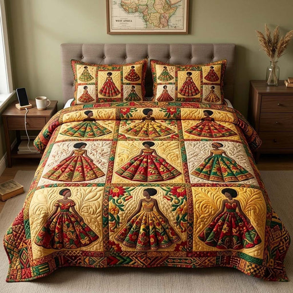 Heritage Queens quilted 3-piece bedding set on a made bed in a farmhouse bedroom