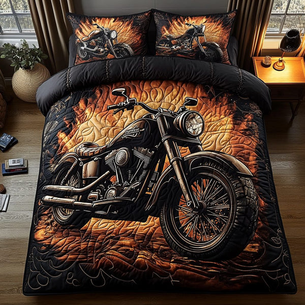 Heritage Ride quilted 3-piece bedding set on a made bed in a farmhouse bedroom