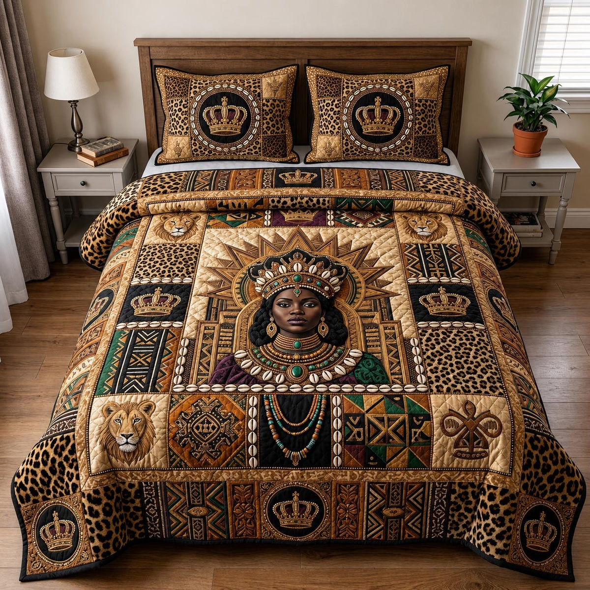 Heritage Soul quilted 3-piece bedding set on a made bed in a farmhouse bedroom