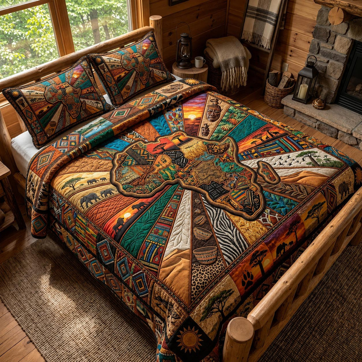 Heritage Soul quilted 3-piece bedding set on a made bed in a farmhouse bedroom