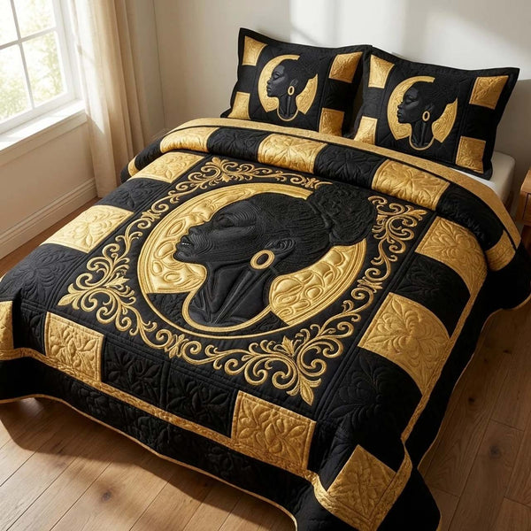 Heritage Soul quilted 3-piece bedding set on a made bed in a farmhouse bedroom