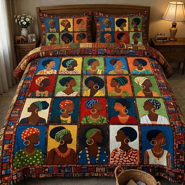 Heritage Soul quilted 3-piece bedding set on a made bed in a farmhouse bedroom