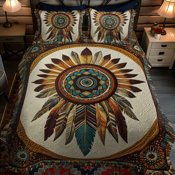 Heritage Trails quilted 3-piece bedding set on a made bed in a farmhouse bedroom