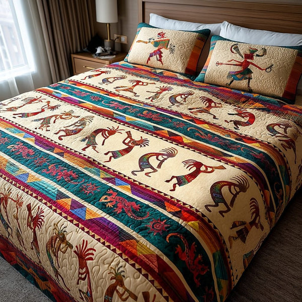 Heritage Winds quilted 3-piece bedding set on a made bed in a farmhouse bedroom