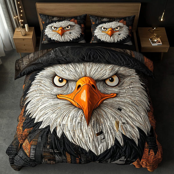 Heroic Eagle quilted 3-piece bedding set on a made bed in a warmly lit bedroom