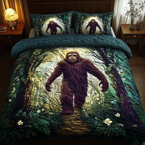 Hidden Giant quilted 3-piece bedding set on a made bed with two matching pillow shams