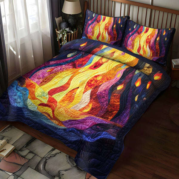 Hidden Glade quilted 3-piece bedding set on a made bed with two matching pillow shams