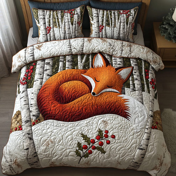 Hidden Hollow quilted 3-piece bedding set on a made bed with two matching pillow shams