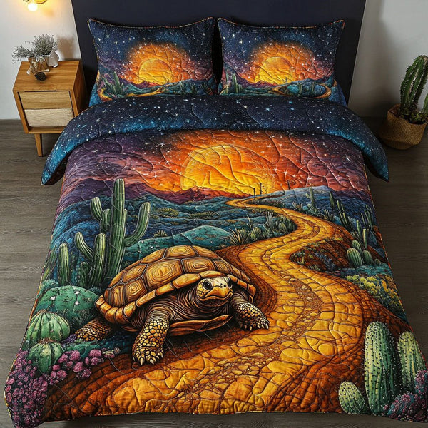 Hidden Journey quilted 3-piece bedding set on a made bed with two matching pillow shams