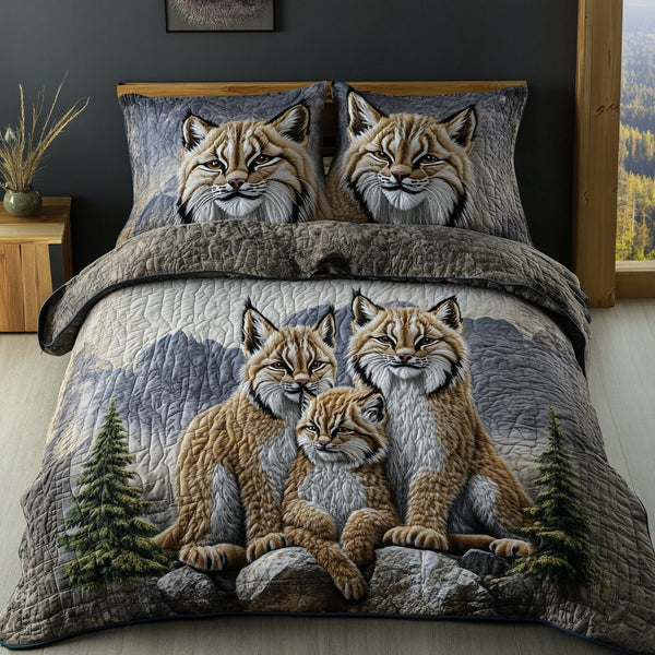 Hidden Path quilted 3-piece bedding set on a made bed with two matching pillow shams