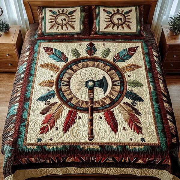 Hidden Truths quilted 3-piece bedding set on a made bed with two matching pillow shams