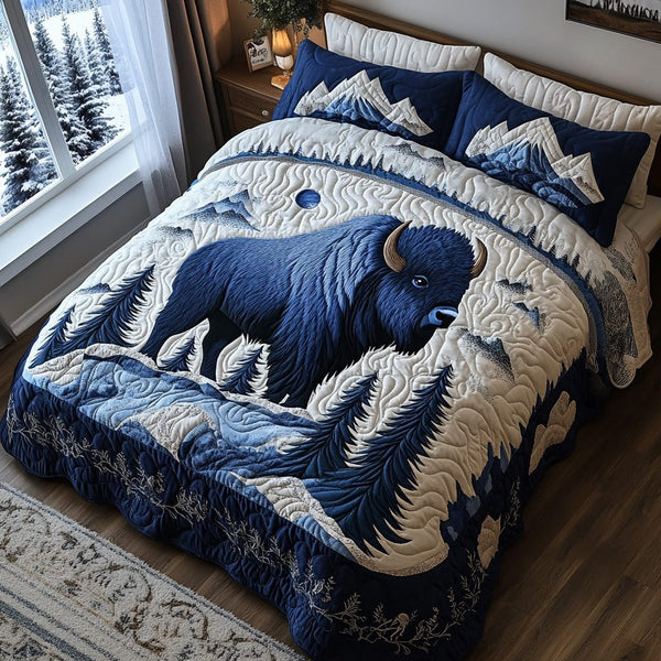High Plains quilted 3-piece bedding set on a made bed with two matching pillow shams